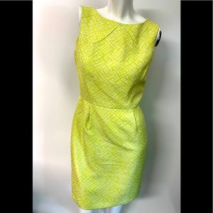 Tahari feminine chartreuse print sheath